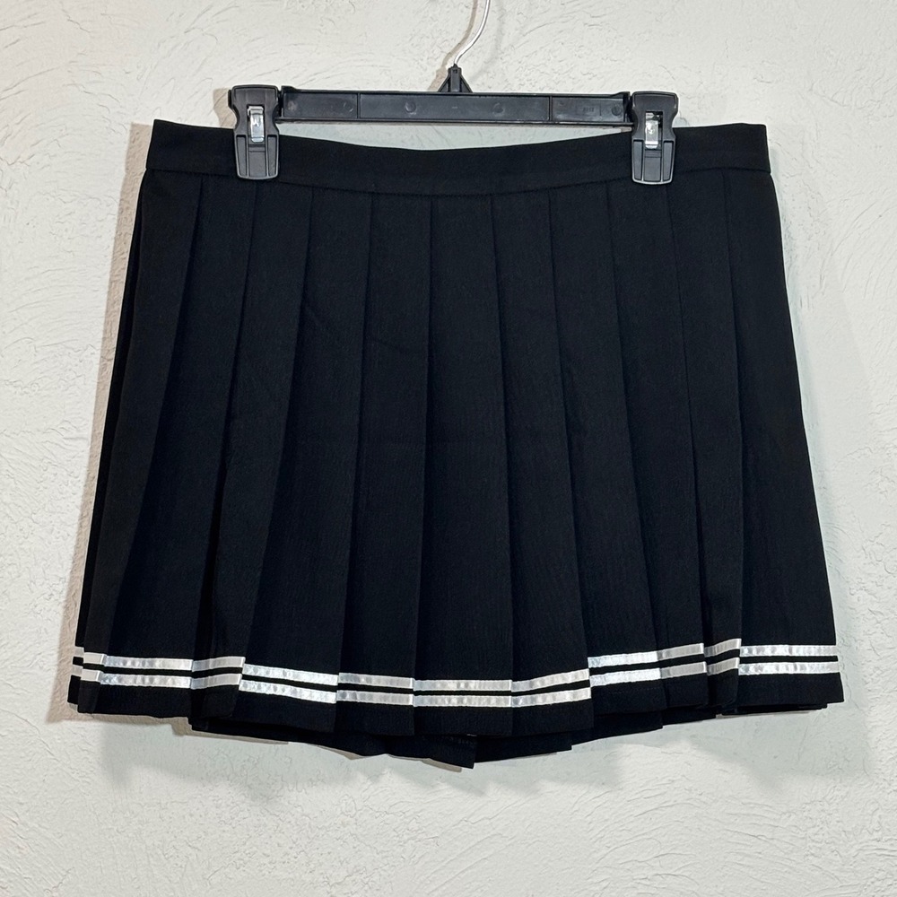 Unbranded Pleated Mini Skirt Women Size L Black White Stripe Preppy Schoolgirl